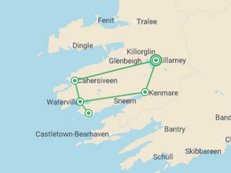 Map of Europe Tour with 6 destination visits for the trip: Ring of Kerry Walk