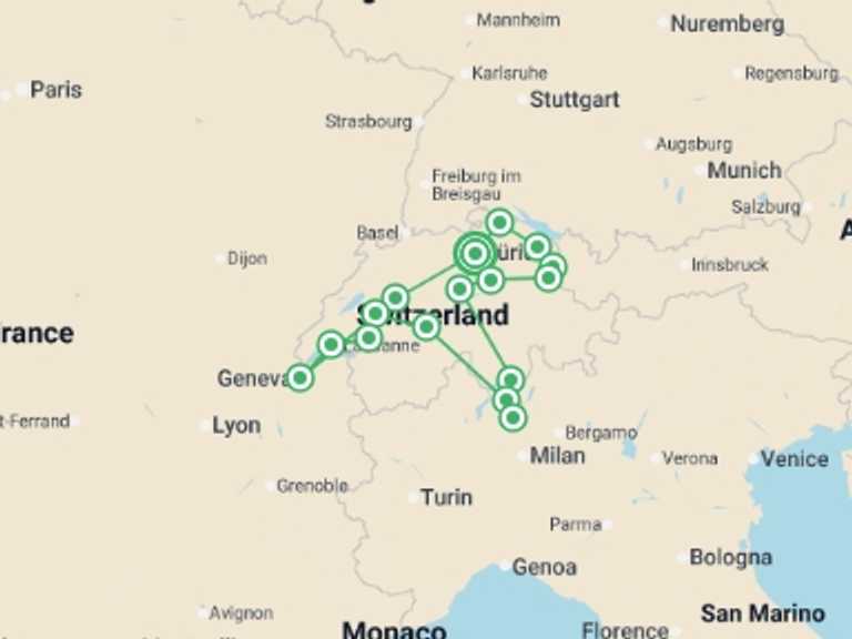 Map itinerary of Europe Tour in Winter with 7 destination visits for the trip: Picturesque Solo Switzerland Tour