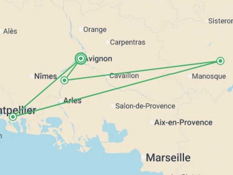 Map of France Tour with 4 destination visits for the trip: Santons and Christmas traditions along the canals of Provence Following the footsteps of fortresses and authentic villages
