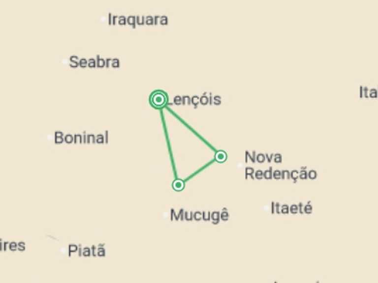 Map of a Kayaking and canoeing Tour with 2 destination visits for the trip: Chapada Diamantina National Park Experience 4D/3N