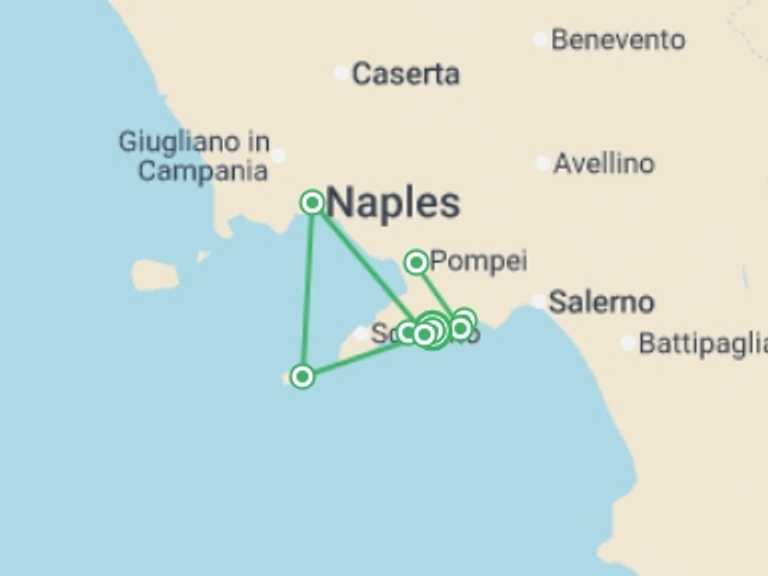 Map of Italy Tour with 7 destination visits for the trip: Highlights of the Amalfi Coast