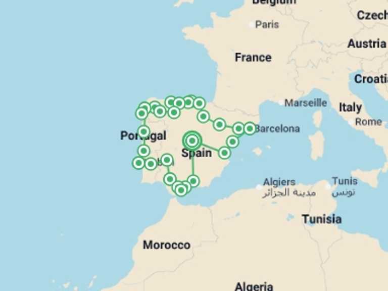Map itinerary of Lisbon Tour in December 2025 with 10 destination visits for the trip: The Best of Spain and Portugal