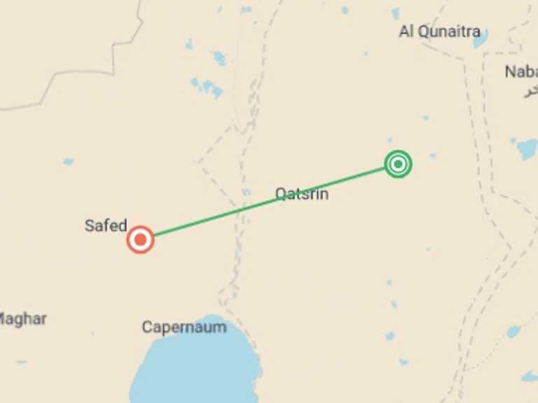 Map itinerary of Israel Tour in February 2026 with 3 destination visits for the trip: Galilee & Golan Heights, 2 Days From Tel Aviv