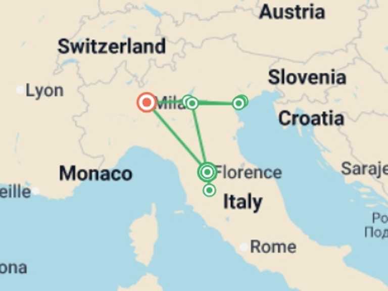 Map itinerary of Italy Tour in November 2026 with 3 destination visits for the trip: Classic Italy, Private Tour