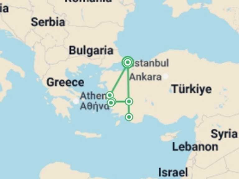 Map of 9-Day Pamukkale Tour with 5 destination visits for the trip: Best of West Turkey 5 star - 9 days