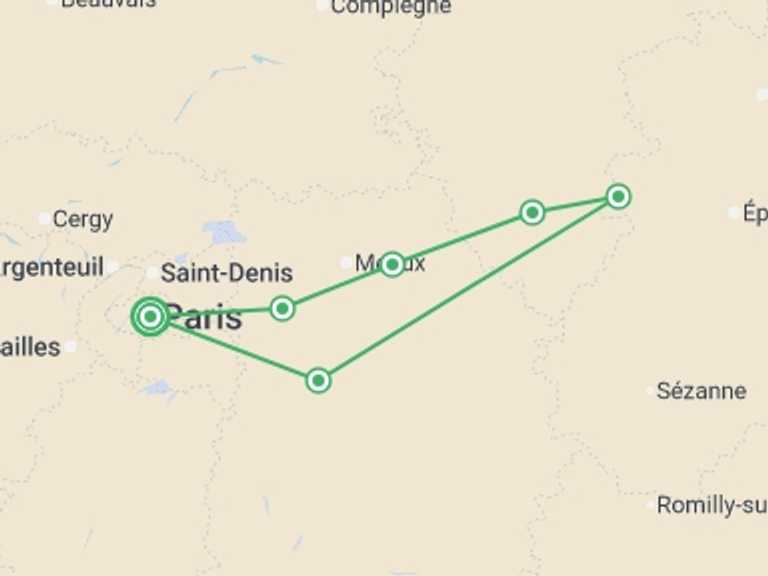 Map of a Sightseeing Tour with 6 destination visits for the trip: France at its Finest from Paris to the Champagne Region (port-to-port cruise)