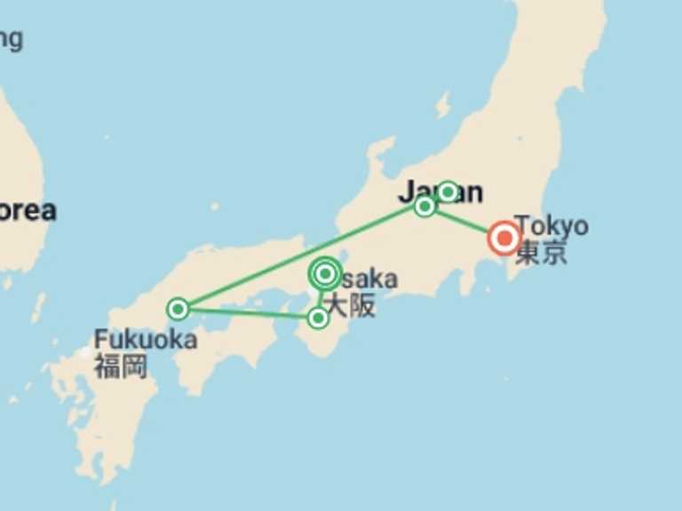Map itinerary of Tokyo Tour in Winter with 6 destination visits for the trip: Classic Japan