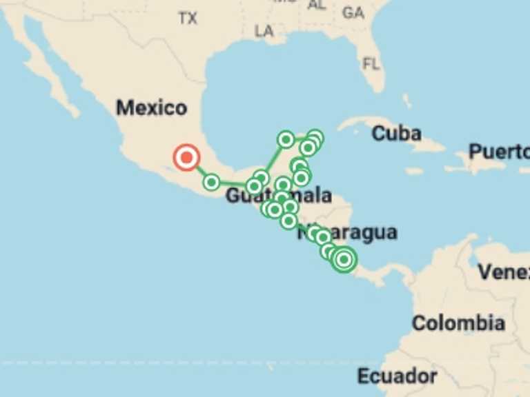 Map of North America Tour with 25 destination visits for the trip: San Jose to Mexico City Travel Pass