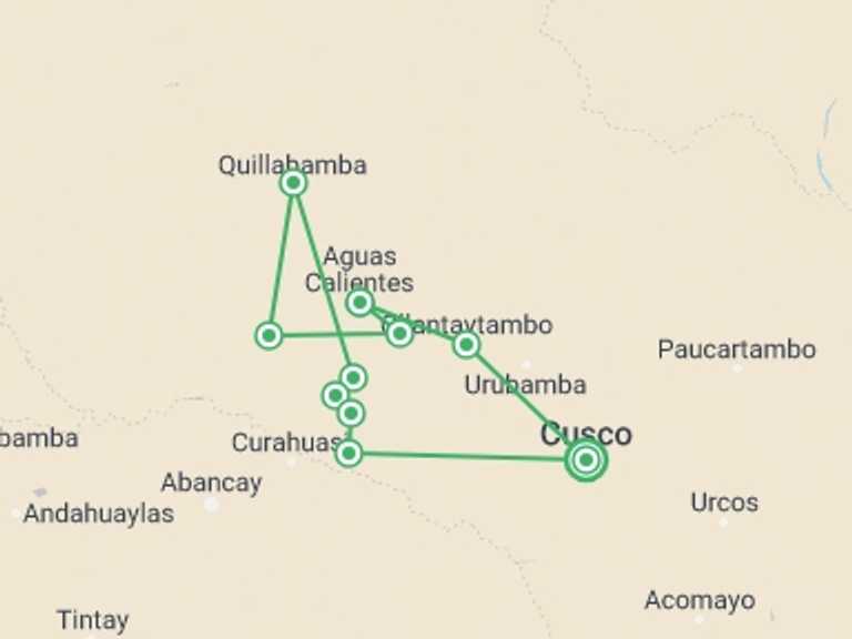 Map of Peru Tour with 6 destination visits for the trip: Salkantay Trek 4 Days to Machu Picchu