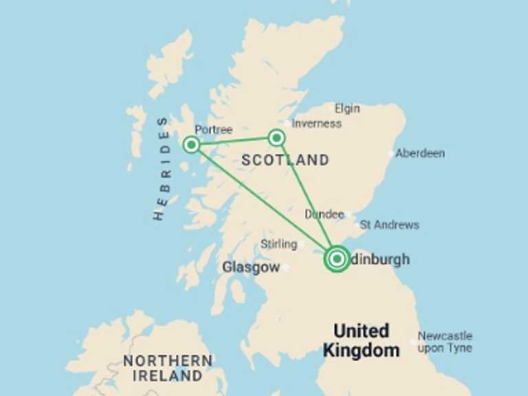 Map of Europe Explorer Tour with 3 destination visits for the trip: Highlands & Skye Trail