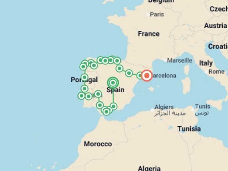 Map itinerary of Lisbon Tour in December 2025 with 10 destination visits for the trip: Treasures from Spain and Portugal