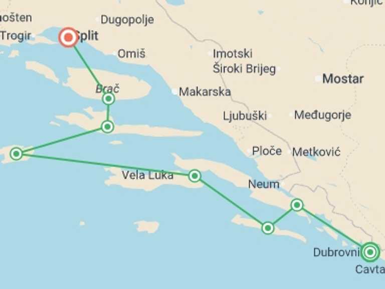 Map itinerary of Mediterranean Tour in September 2026 with 7 destination visits for the trip: Jewels of the Adriatic from Dubrovnik - 8 days