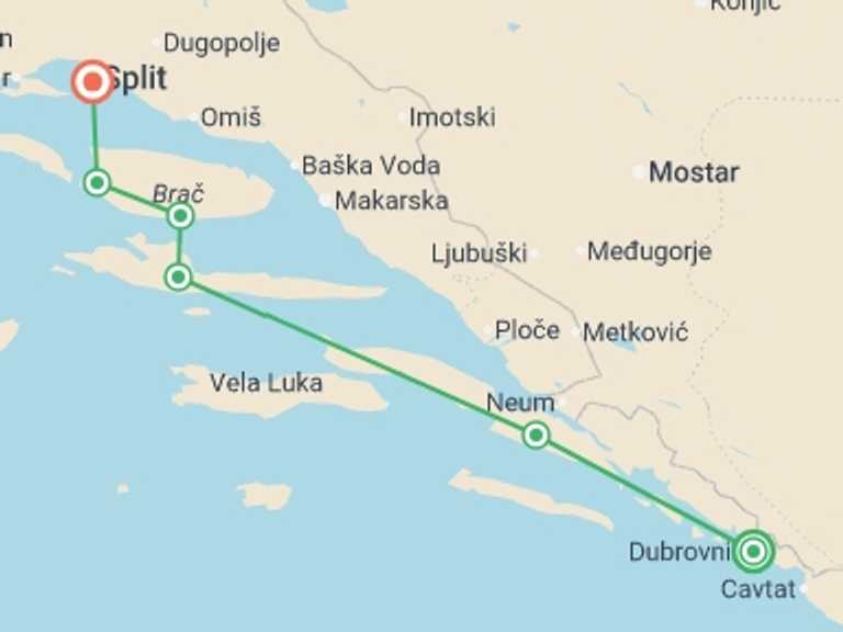 Map of Split Explorer Tour with 5 destination visits for the trip: Cruise Dubrovnik to Split Express - 5 days