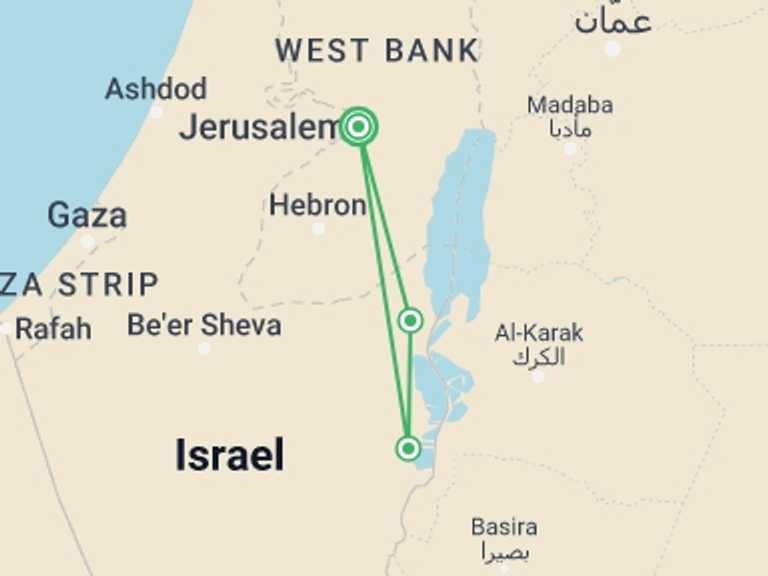 Map of a Spiritual or religious Tour with 1 destination visits for the trip: Jerusalem, Masada And Dead Sea Tour, 2 Days From Jerusalem