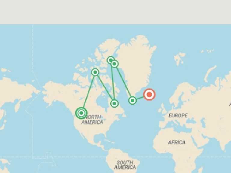 Map of 17-Day North America Tour with 8 destination visits for the trip: Northwest Passage: Epic High Arctic (Ocean Explorer)
