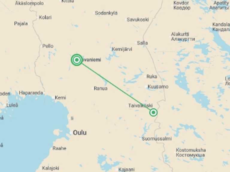 Map itinerary of Europe Tour in Spring with 2 destination visits for the trip: Finnish Lapland Winter Family Holiday