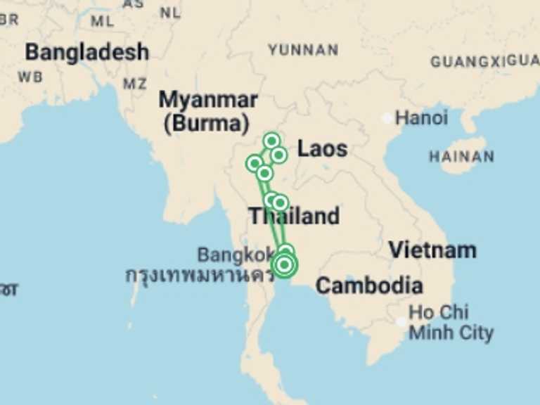 Map itinerary of Asia Tour in Winter with 5 destination visits for the trip: Experience Thailand 9 Days - Bangkok To The North, Small Group Tour (other Languages)