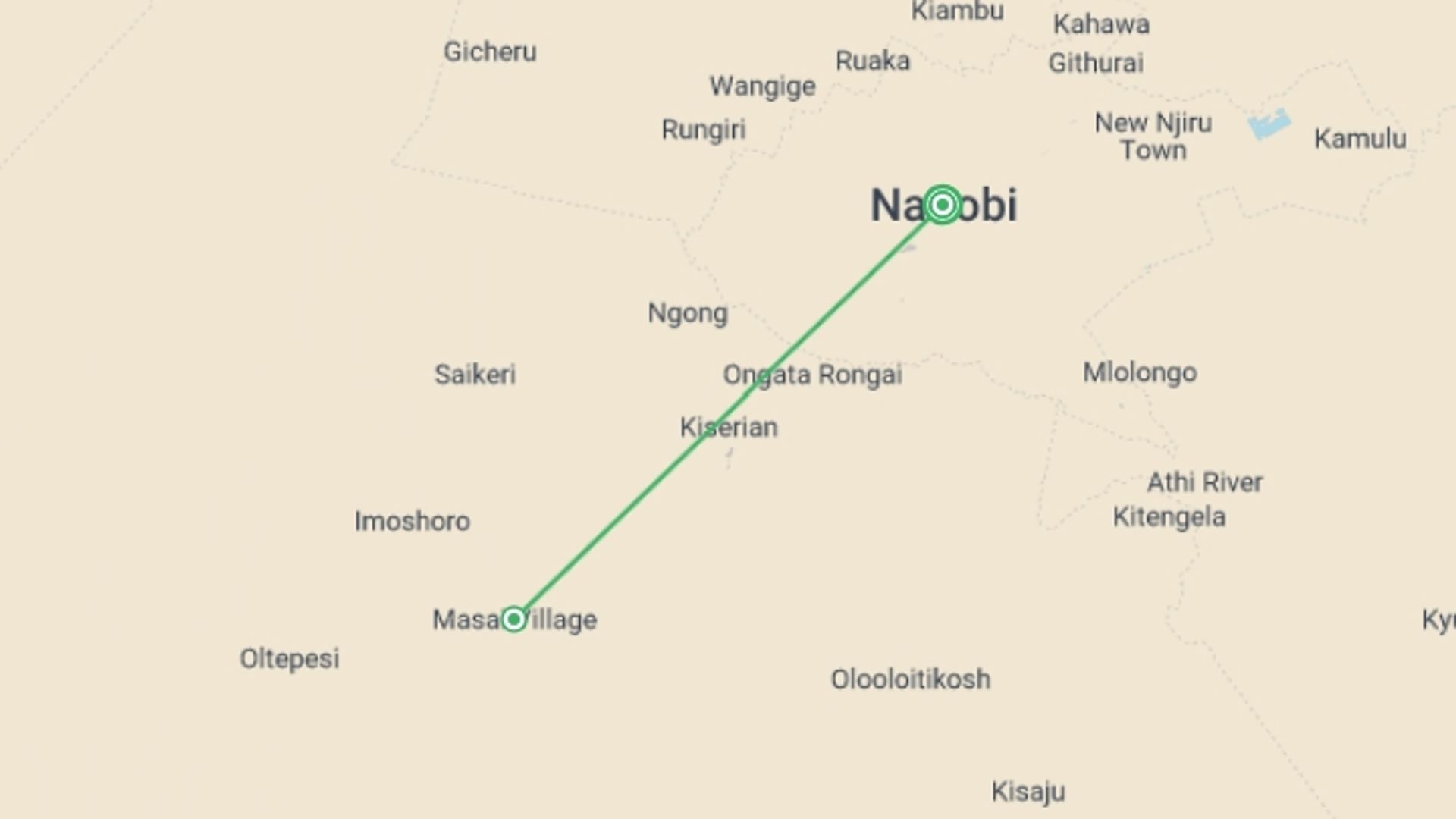 A map showing the tour itinerary for the trip: Together We Can, starting in Nairobi, Kenya and ending in Nairobi, Kenya going through 0 other destinations.