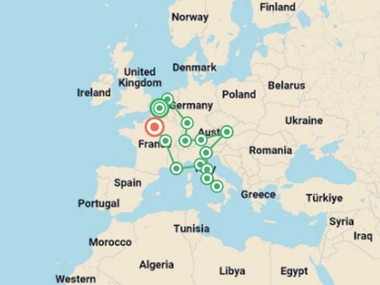 Map of Burgundy Tour with 15 destination visits for the trip: Grand European