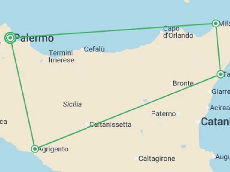 Map of Italy Tour with 4 destination visits for the trip: Sicily and Eolic Islands