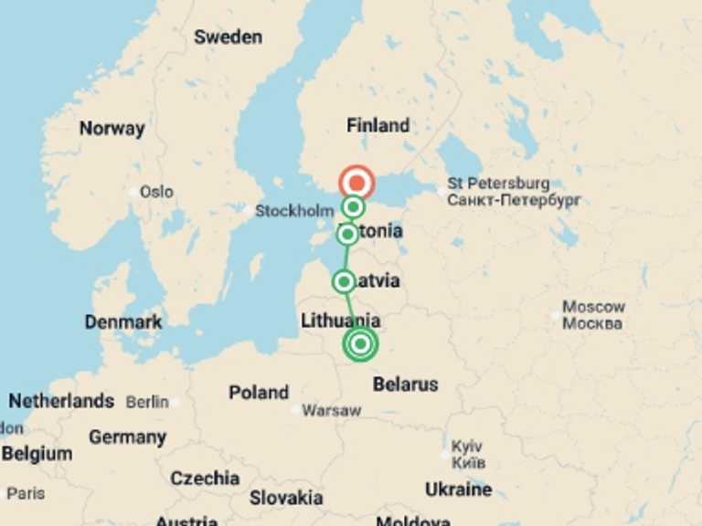 Map itinerary of Europe Tour in September 2026 with 4 destination visits for the trip: Baltic Start to Finnish - 10 days