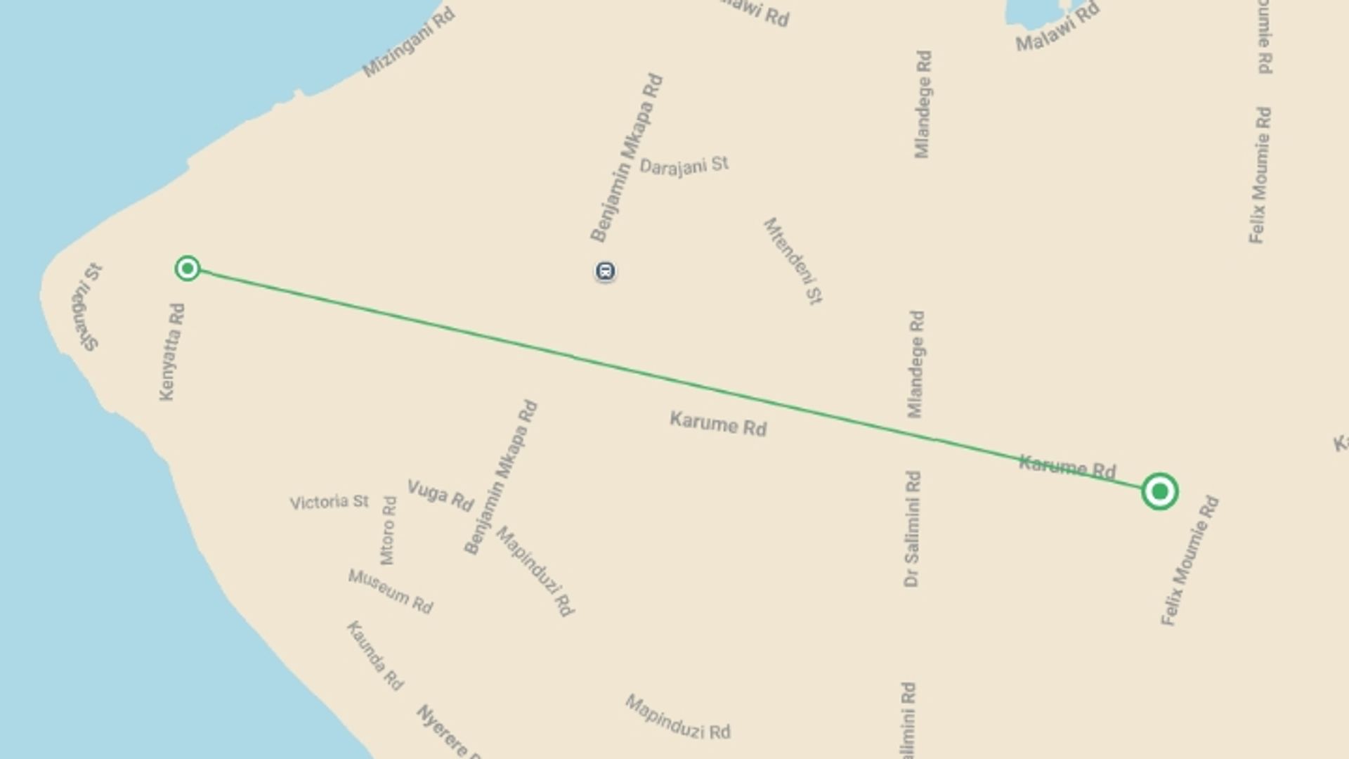 A map showing the tour itinerary for the trip: Simply Zanzibar - 5 days, starting in Zanzibar, Tanzania and ending in Zanzibar, Tanzania going through 1 other destinations.