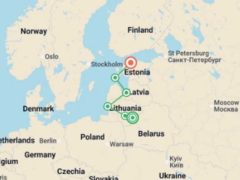 Map of a Bicycle Tour with 6 destination visits for the trip: Treasures of the Baltic by Bike Guided Cycle