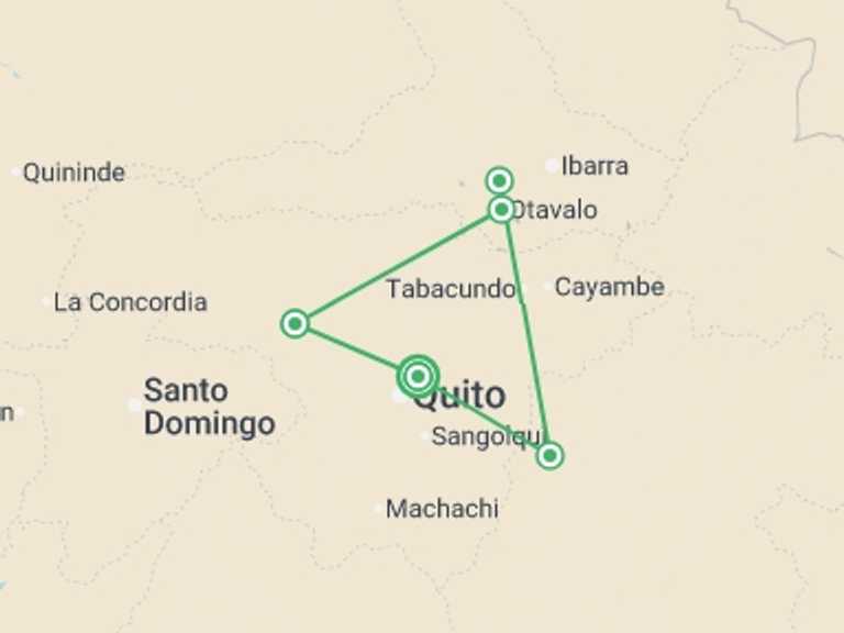 Map itinerary of South America Tour in September 2026 with 4 destination visits for the trip: Ecuador Explorer (Private) - 7 days