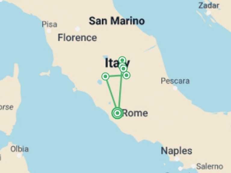 Map itinerary of Rome Tour in Summer with 7 destination visits for the trip: Upgraded - Walking Italy: Rome & Umbria