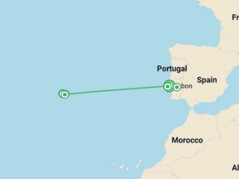 Map of Europe Tour with 2 destination visits for the trip: Essence of Portugal & the Azores - 9 days