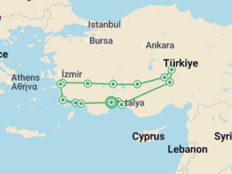 Map of Europe Tour with 7 destination visits for the trip: Turkish Ring