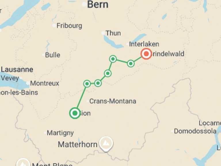 Map of Switzerland Tour with 8 destination visits for the trip: High Trails of the Bernese Oberland Guided Hike