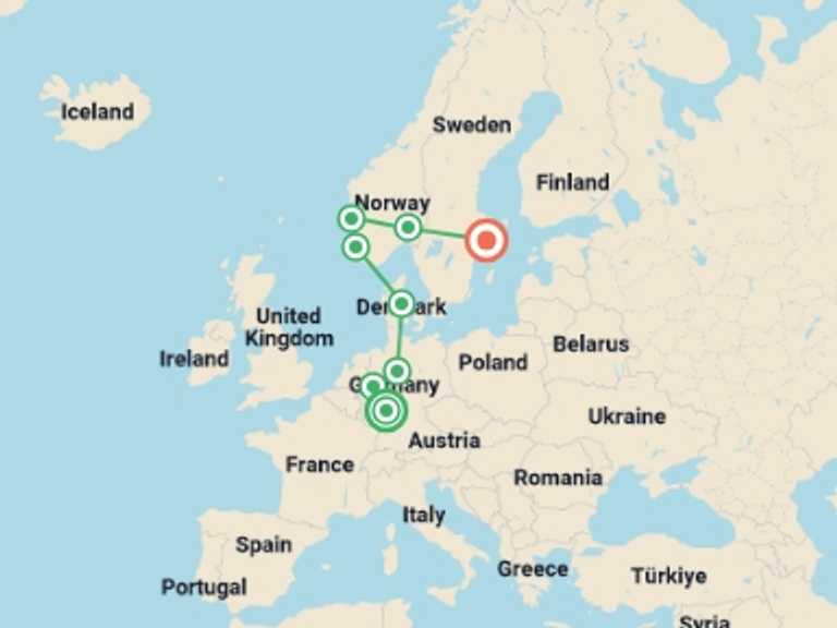 Map of Europe Art and architecture Tour with 8 destination visits for the trip: Beautiful Views