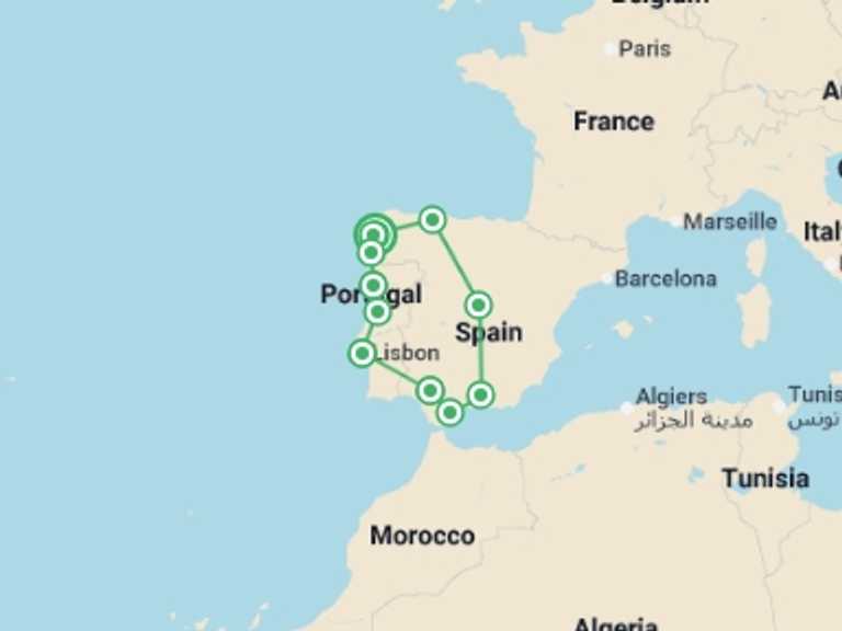 Map of Europe Tour with 11 destination visits for the trip: Iberia Loop From Santiago - 14 days