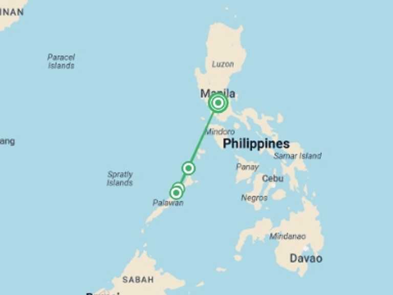 Map of a Adventure Tour with 4 destination visits for the trip: Islands of the Philippines