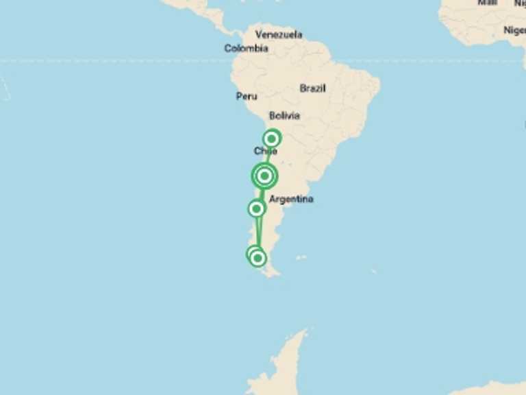 Map itinerary of Chile Tour in March 2026 with 7 destination visits for the trip: Discover Chile