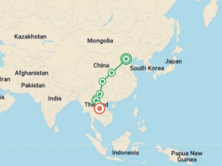 Map of a City sightseeing Tour with 9 destination visits for the trip: China to Laos - 16 days