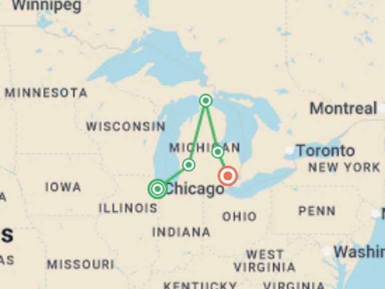 Map of North America Tour with 5 destination visits for the trip: Mackinac Island 