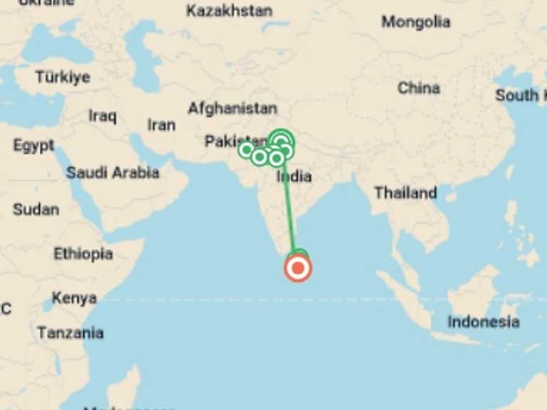 Map of New Delhi Yoga Tour with 13 destination visits for the trip: India + Sri Lanka Experience