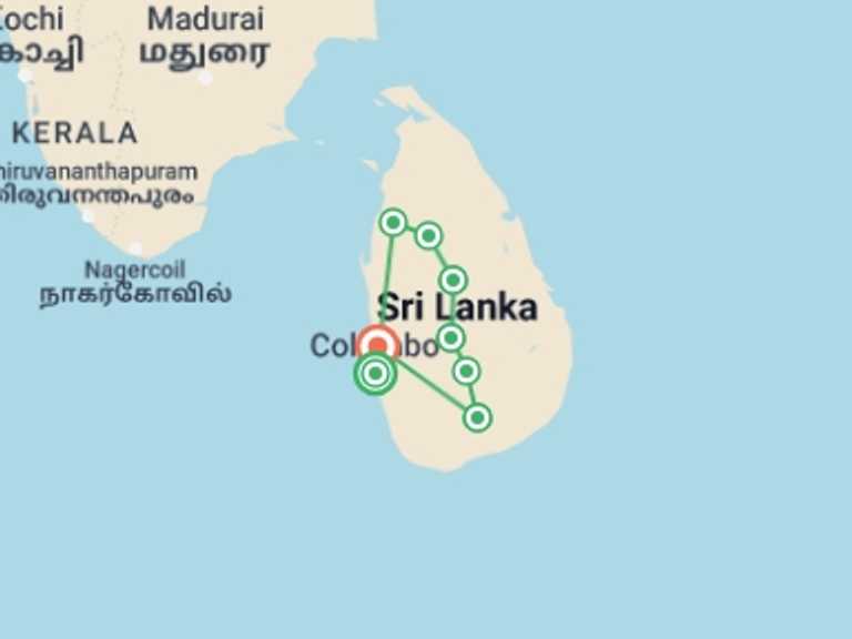 Map of a Farm and plantation visits Tour with 8 destination visits for the trip: Journeys: Discover Sri Lanka