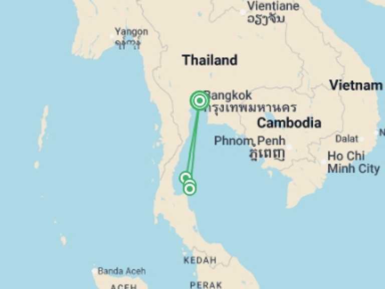 Map of Thailand Explorer Tour with 4 destination visits for the trip: Thailand Island Hopping – East Coast