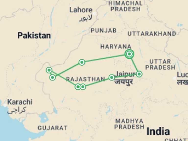 Map itinerary of Asia Tour in December 2026 with 8 destination visits for the trip: India: Women's Expedition