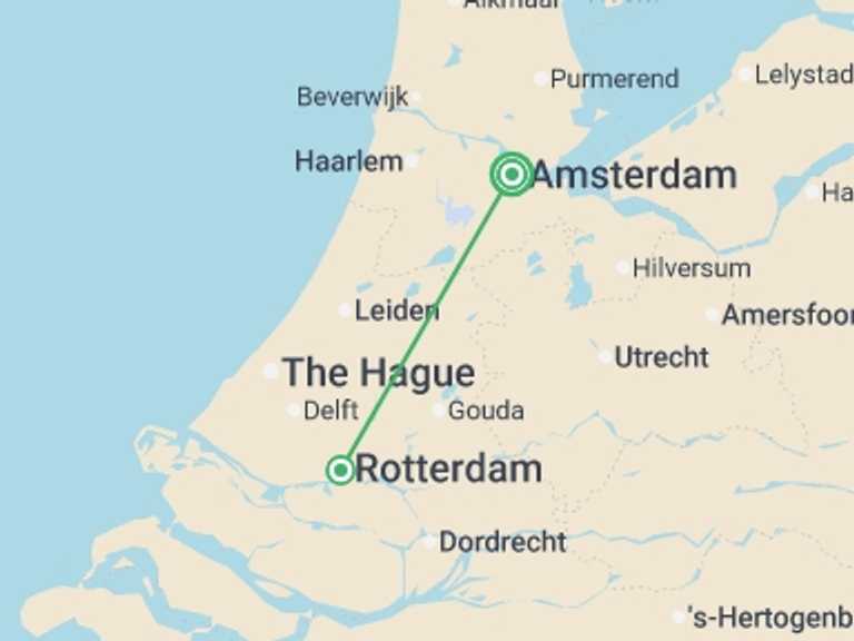 Map of Europe Tour with 2 destination visits for the trip: The Best of The Netherlands (port-to-port cruise)
