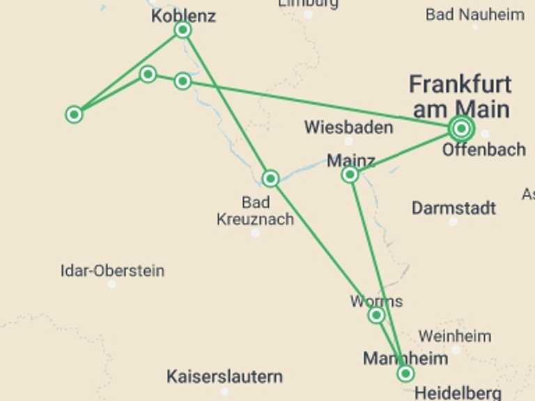 Map of Cochem Cruise Tour with 10 destination visits for the trip: Magnificent Moselle and Rhine