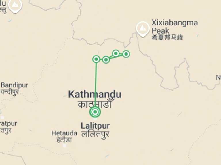 Map itinerary of Nepal Tour in Winter with 6 destination visits for the trip: Langtang Valley Trek