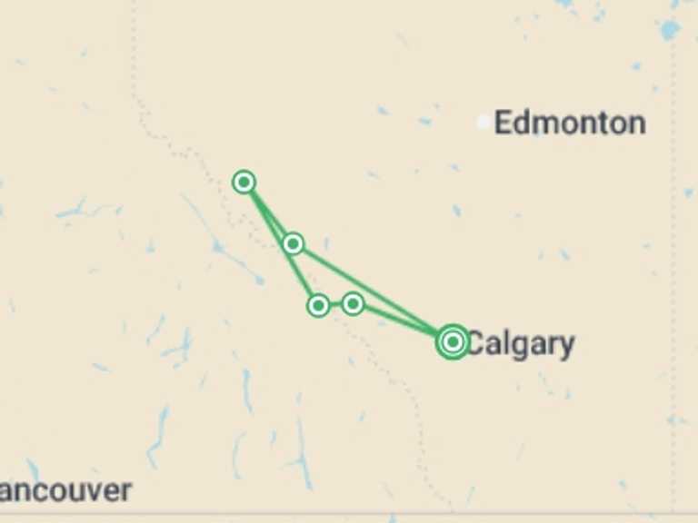 Map of Canada Tour with 5 destination visits for the trip: Hiking in the Canadian Rockies