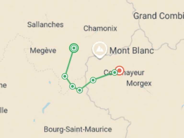 Map of Courmayeur Tour with 8 destination visits for the trip: Mont Blanc Family Guided Hike from France