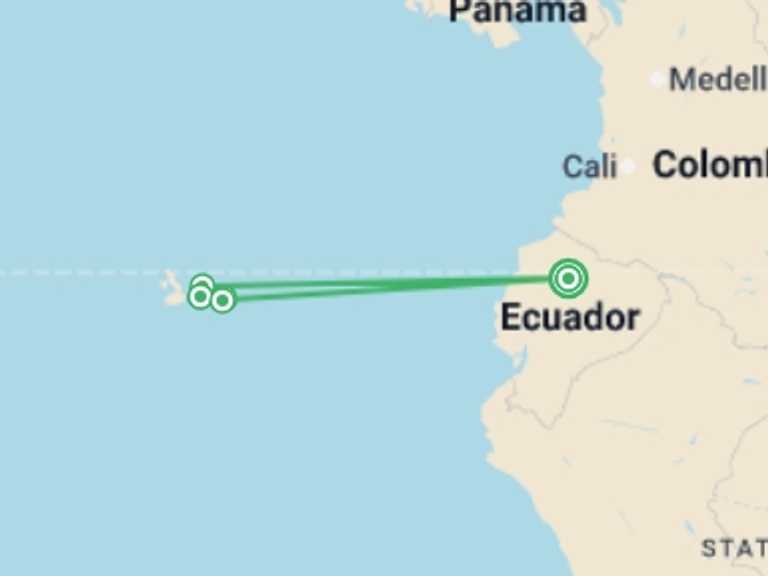 Map itinerary of South America Tour in July 2026 with 4 destination visits for the trip: Galapagos Islands Explorer (Private) - 7 days