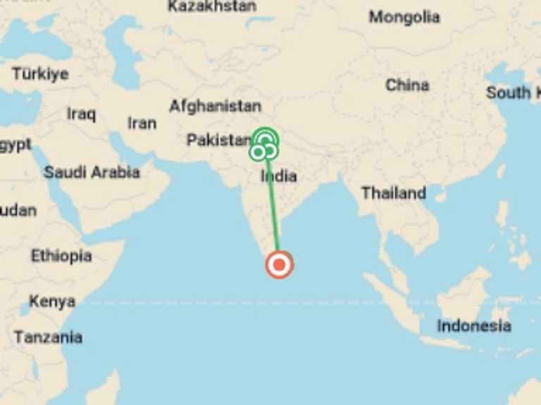 Map of 13-Day New Delhi Tour with 8 destination visits for the trip: Best of India and Sri Lanka