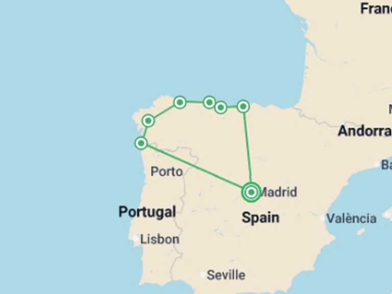 Map of Europe Tour with 7 destination visits for the trip: The Spanish Atlantic Edge Self-Drive